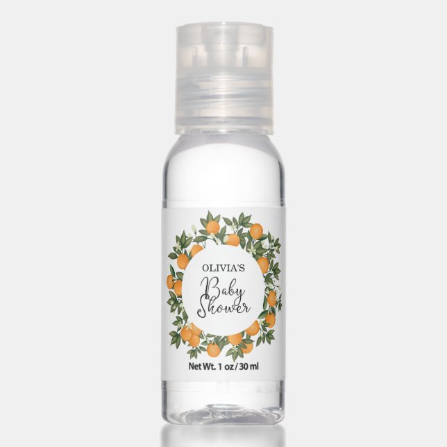 Chic Botanical Orange Citrus Baby Shower Favours Hand Sanitizer (Front)