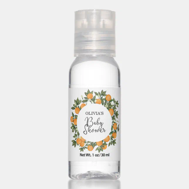 Chic Botanical Orange Citrus Baby Shower Favours Hand Sanitizer Zazzle