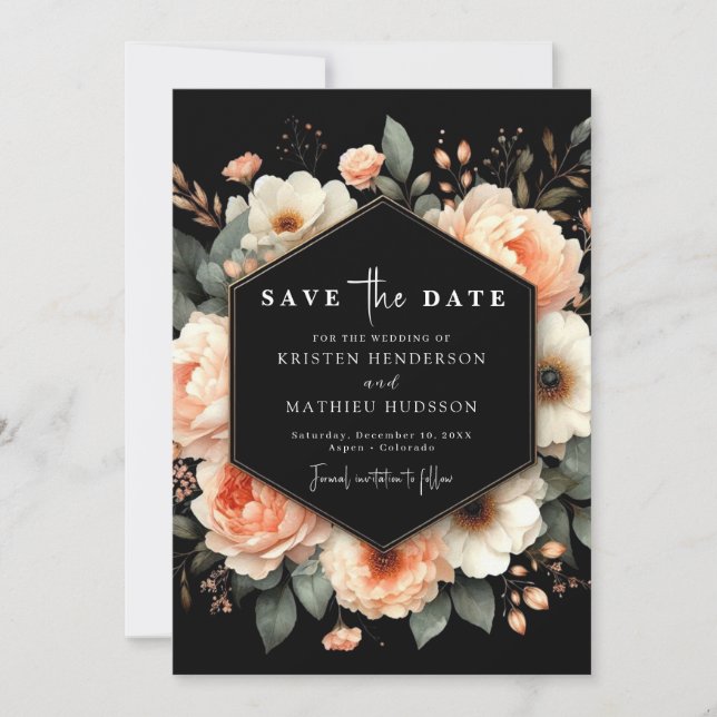 Chic Botanical Peach Wedding Save The Date (Front)