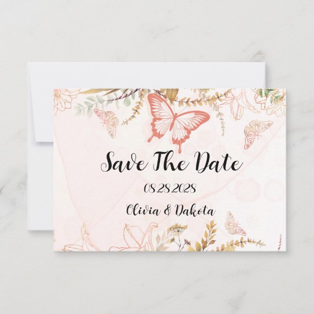 Chic Botanical Peony Butterfly Save The Date Cards (Front)