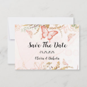 Chic Botanical Peony Butterfly Save The Date Cards