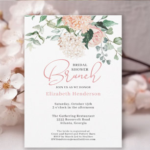 Chic Botanical Pink Floral Bridal Shower Brunch Invitation