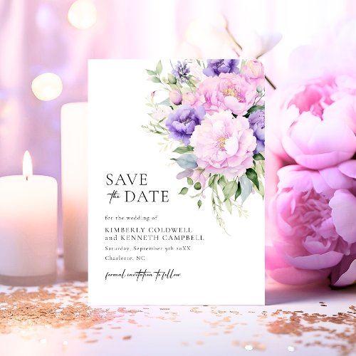 Chic Botanical Pink Lavender Violet Wedding Save The Date