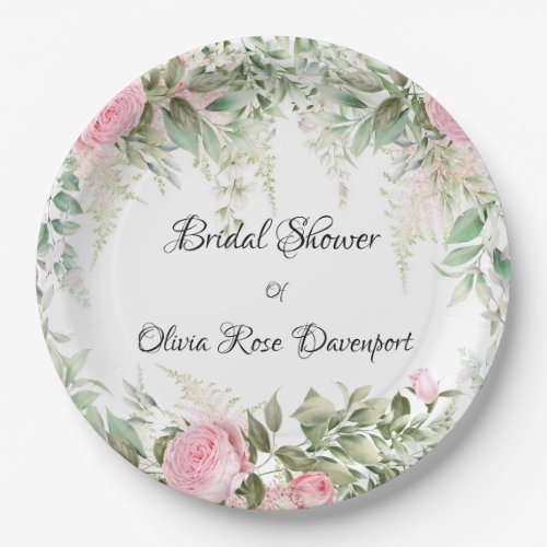 Chic Botanical Pink Wisteria Floral Bridal Shower Paper Plates