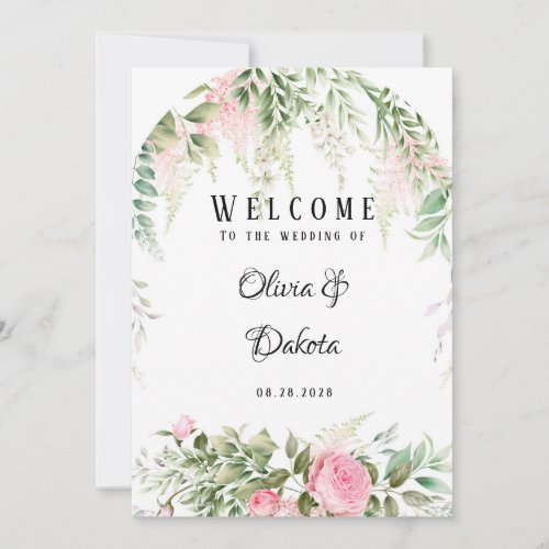 Chic Botanical Pink Wisteria Floral Welcome Sign Invitation