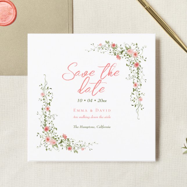 Chic Botanical Roses Elegant Script Wedding Save The Date (Creator Uploaded)