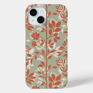 Chic Botanical Sage Coral Poetic Floral Art iPhone 15 Case