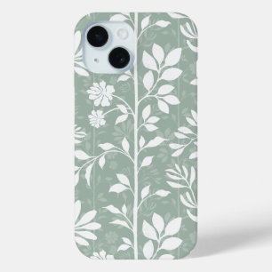 Chic Botanical Soft Sage Green Poetic Floral Art iPhone 15 Case