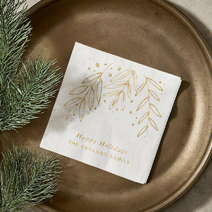 Chic Botanical Sprigs Holiday Gold Foil Napkins