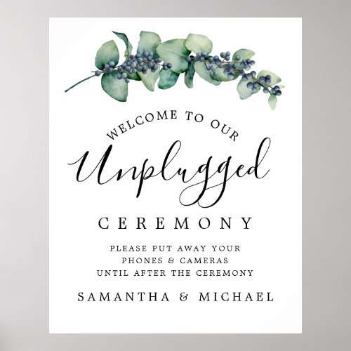 Chic Botanical Unplugged Wedding Ceremony Sign