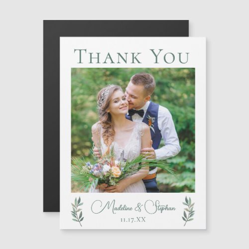 Chic Botanical Wedding Photo Thank You Magnet Card