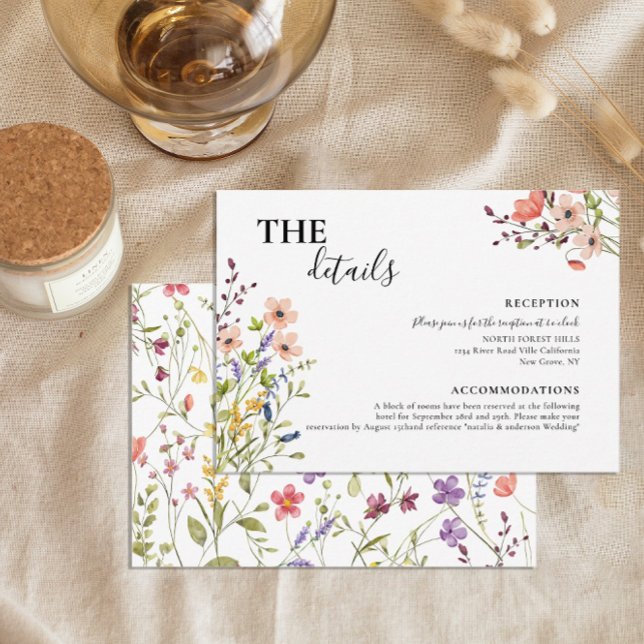 Chic Botanical Whimsical Wild Flower Wedding Enclosure Card (Creator Uploaded)