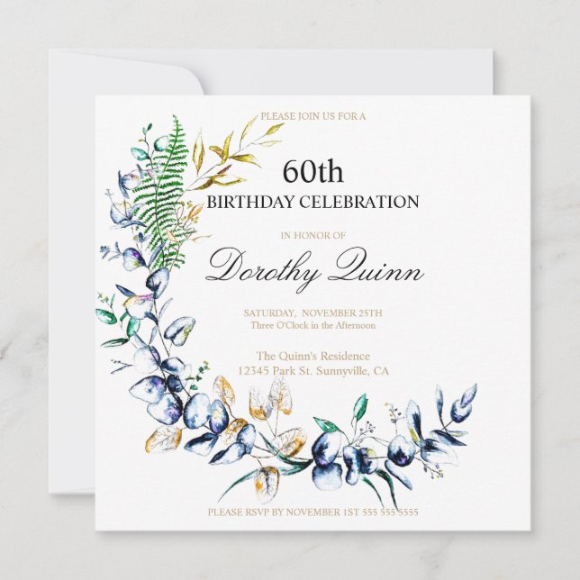 Chic Botanical Wreath Customizable Birthday Invitation (Front)