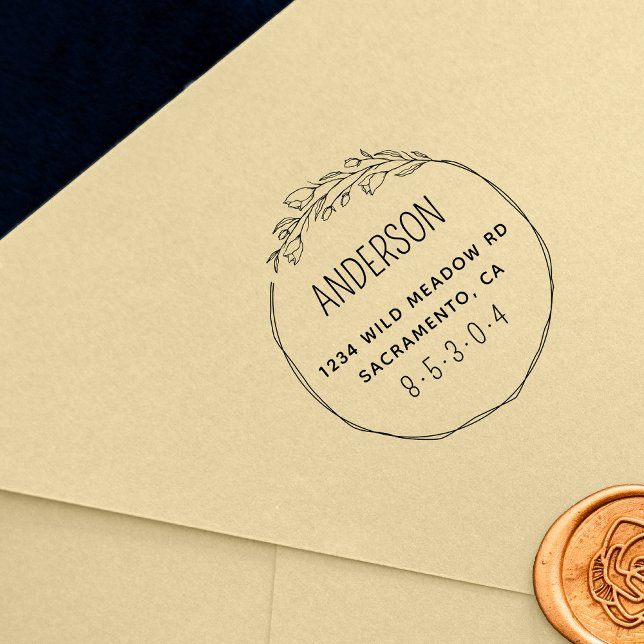 Chic Botanical Wreath Family Return Address Rubber Stamp (Creator Uploaded)