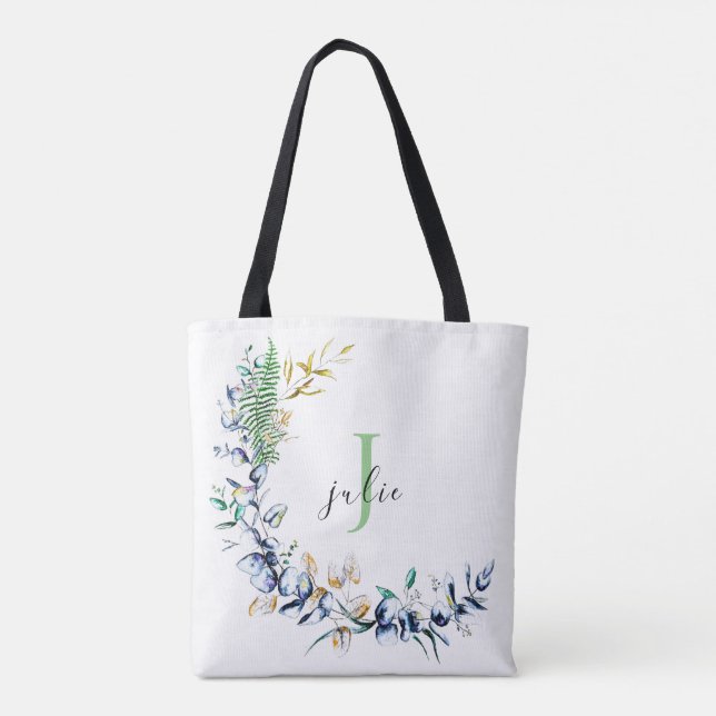 Chic Botanical Wreath Monogram Tote Bag (Back)