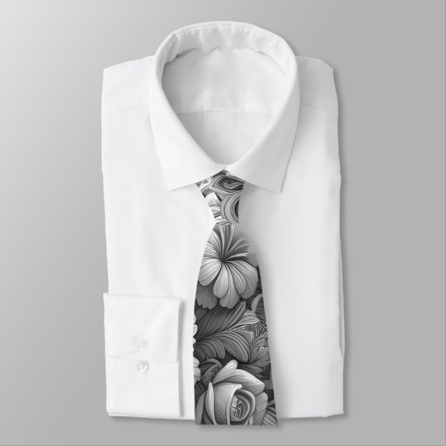 Chic Bouquet of Flowers Neck Tie (Tied)