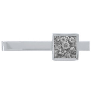 Chic Bouquet of Flowers Silver Finish Tie Bar