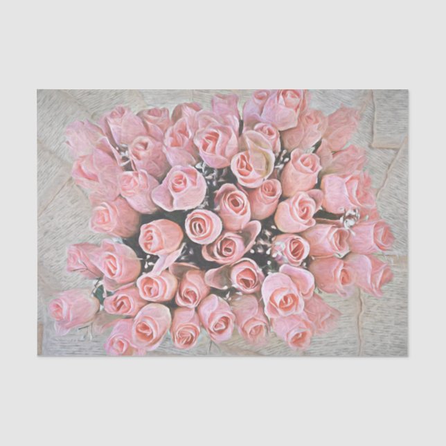 Chic Bouquet Pink Roses Country Painting Tissue Paper (Front)