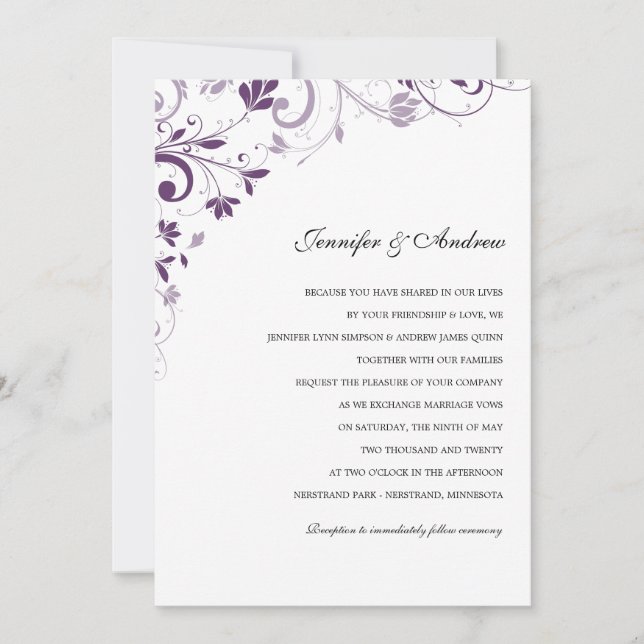 Chic Bouquet (Plum) Wedding Invitations (Front)
