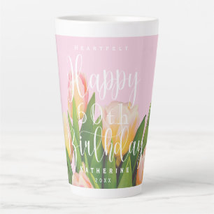 Chic Bouquet Tulip Photo Birthday Pink Latte Mug