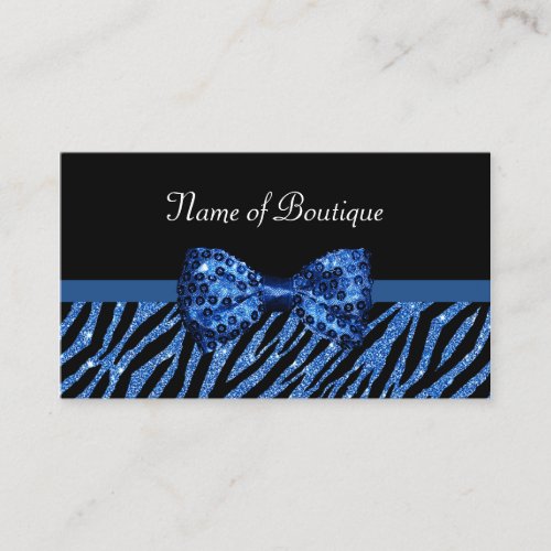 Chic Boutique Blue Zebra Print FAUX Glitz Bow Business Card