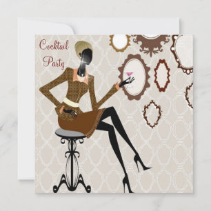 Chic Boutique Damask Cocktail Party Invitation