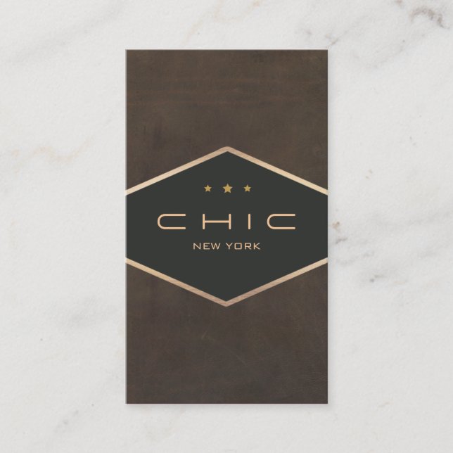 Chic Boutique Faux Brown Suede Diamond Emblem Business Card (Front)