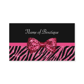 Chic Boutique Pink Zebra Print FAUX Glitz Bow Business Card
