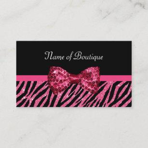 Chic Boutique Pink Zebra Print FAUX Glitz Bow Business Card