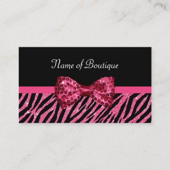 Chic Boutique Pink Zebra Print Faux Glitz Bow Business Card by GirlyBusinessCards at Zazzle