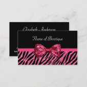 Chic Boutique Pink Zebra Print FAUX Glitz Bow Business Card (Front/Back)