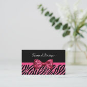 Chic Boutique Pink Zebra Print FAUX Glitz Bow Business Card (Standing Front)