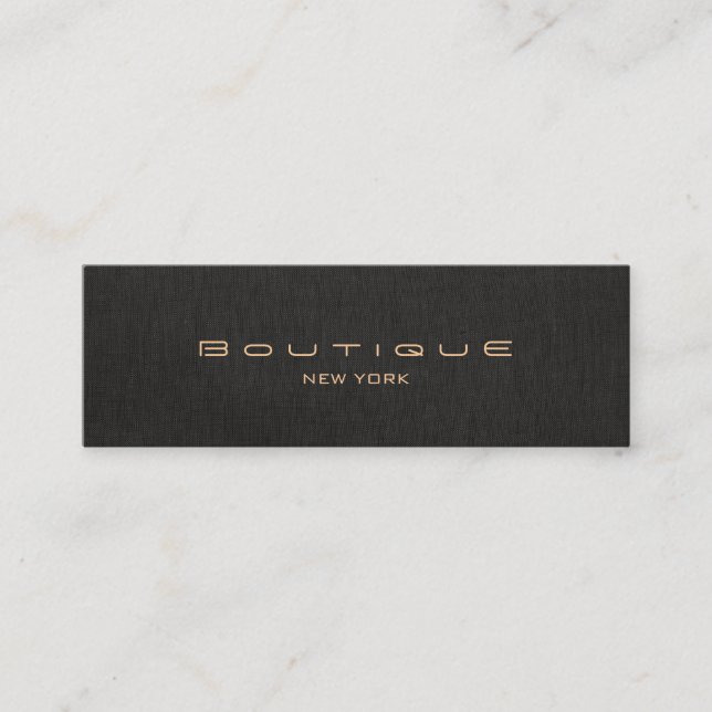 Chic Boutique Stylish Designer Faux Black Linen Mini Business Card (Front)