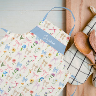 Chic Bow blue Floral Elegance Pattern Baking Apron
