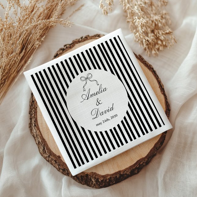 Chic Bow Minimalist Stripe Black White Napkins (Creator Uploaded)