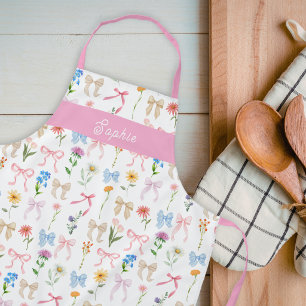 Chic Bow Pink Floral Elegance Pattern Baking Apron