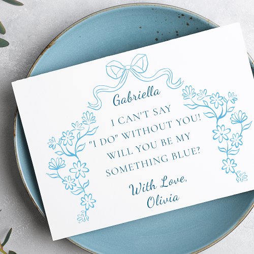 Chic Bow Something Blue Crew Bridal Party Proposal Card