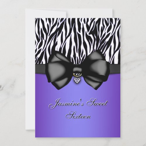 Chic Bowed Zebra Print 5 x 7 Invite [Purple]