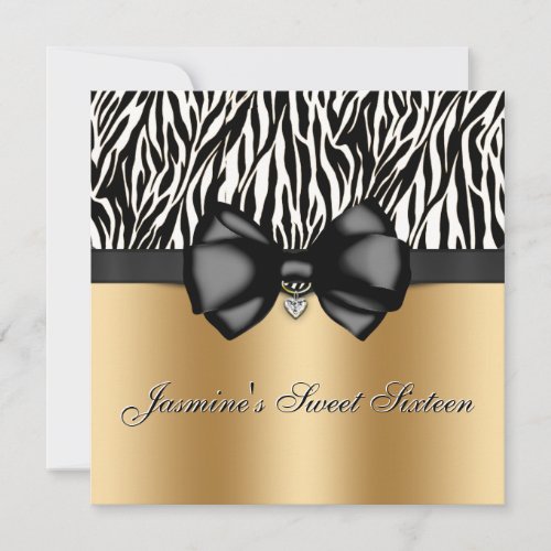 Chic Bowed Zebra Print Invite [Gold]