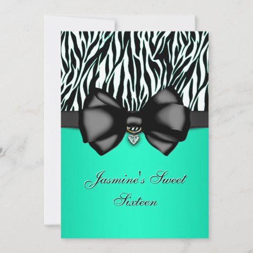 Chic Bowed Zebra Print Invite [Teal]