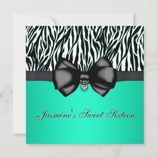 Chic Bowed Zebra Print Invite [Teal]