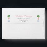 Chic Boxwood Baby Girl Shower Return Address Lined Envelope<br><div class="desc">Envelope design with a classic pink and white gingham check liner and the name / address flanked by boxwood topiary decorated with a pink bow. This watercolor element was handpainted by me. This design matches my boxwood topiary/ pink range of stationery.</div>