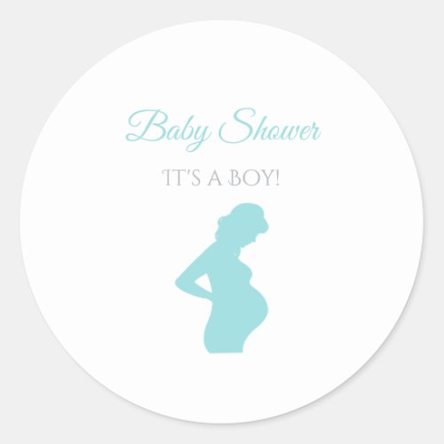 Chic Boy Baby Shower Pregnant Woman Baby Bump Classic Round Sticker