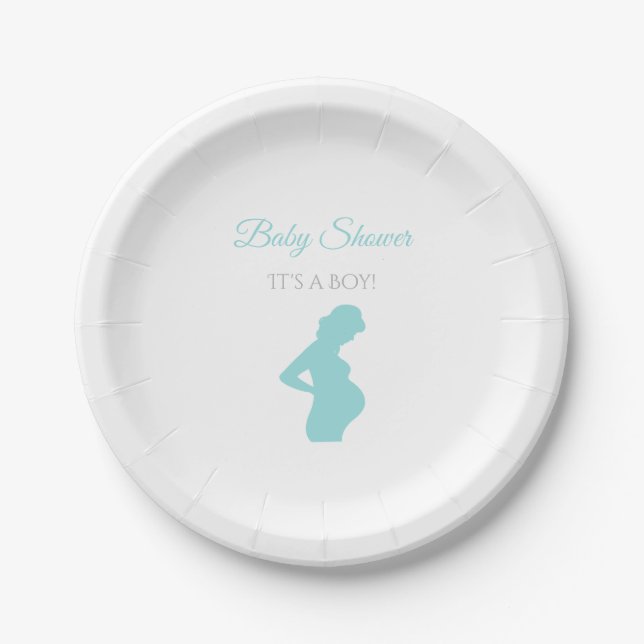 Chic Boy Baby Shower Pregnant Woman Baby Bump Paper Plates (Front)