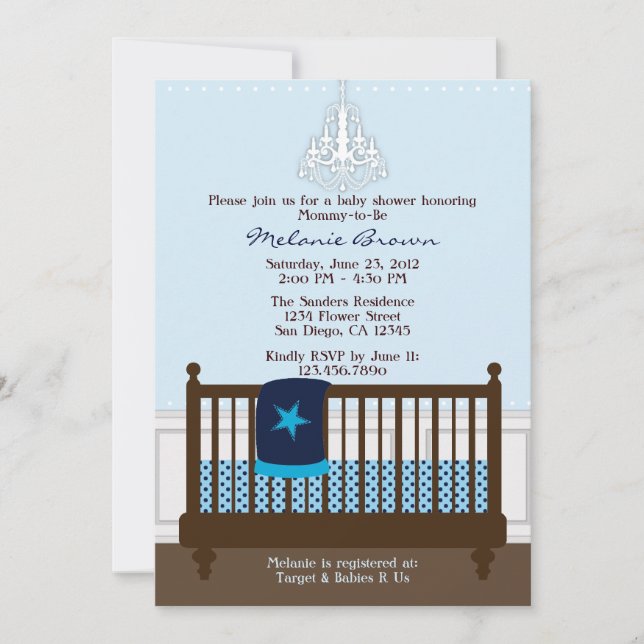 Chic Boy Blue Nursery Decor Baby Shower Invite (Front)
