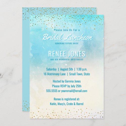 Chic Bridal Luncheon  Teal Blue Watercolor Shower Invitation
