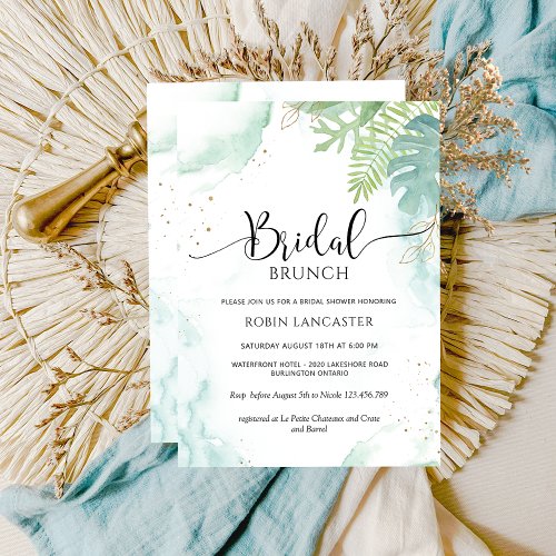  Chic Bridal ShowerBrunch Blue and Green Greenery Invitation