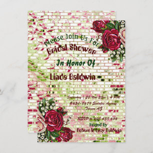 Chic Bridal Shower Burgundy Red Rose Rustic Invitation