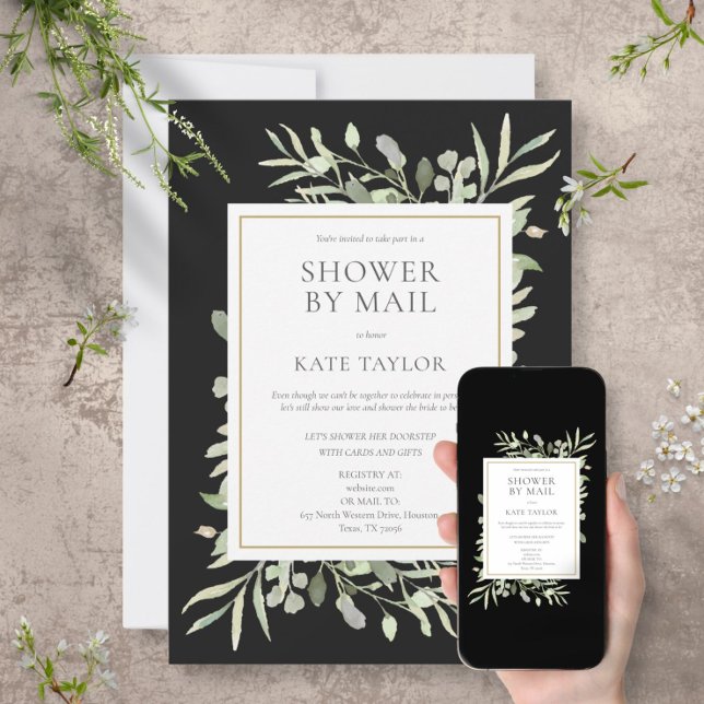 Chic Bridal Shower By Mail Greenery Leaves Invitation