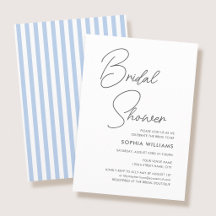 Chic Bridal Shower Modern Script Blue Stripes